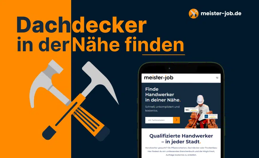 Ein Dachdecker arbeitet professionell auf einem Ziegeldach, ausgestattet mit Werkzeug und Sicherheitsausrüstung.