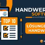 Handwerker bei der Arbeit mit Handwerkersoftware auf einem Tablet – digitale Lösung für Zeiterfassung und Projektmanagement