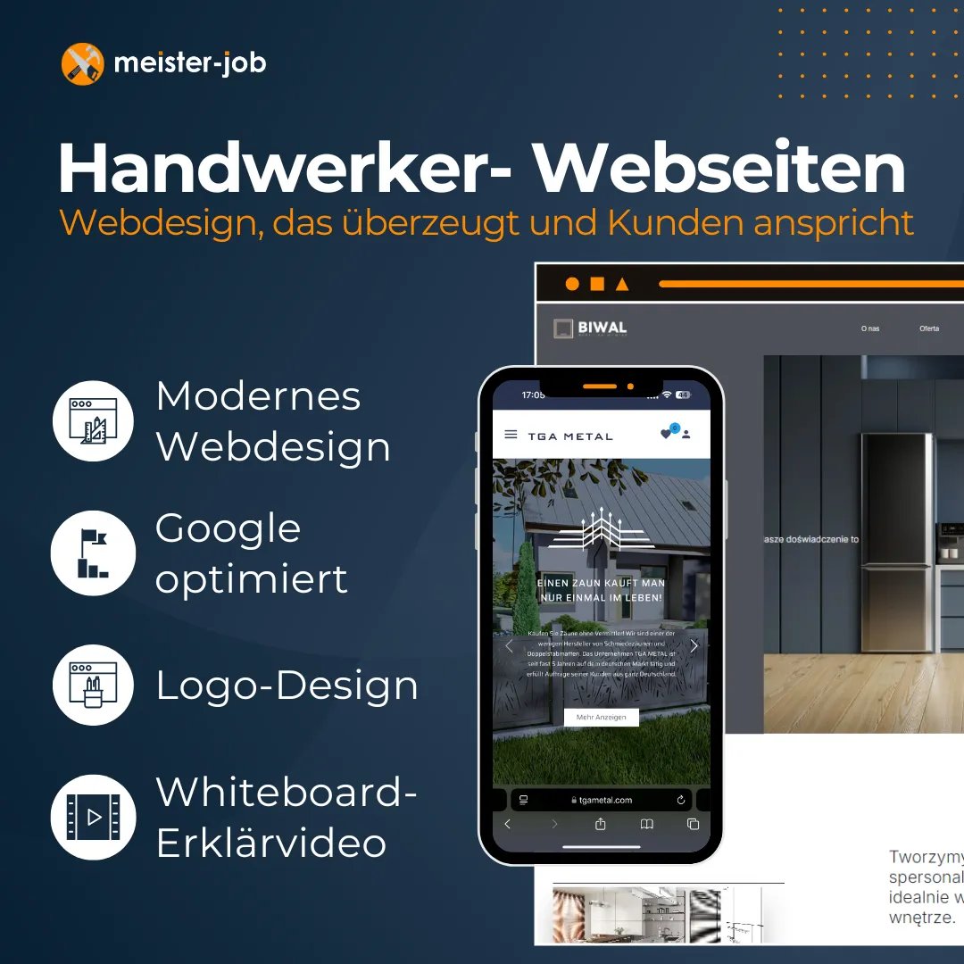Zeig deine Handwerkskunst online! Unsere Webseiten sind mobilfreundlich und bringen dich auf jedes Gerät – perfekt für deine Kunden.