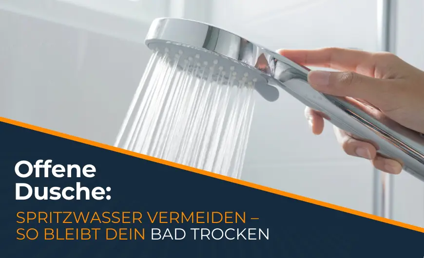 Moderne offene Dusche mit Glaswand und trockenem Badezimmerboden